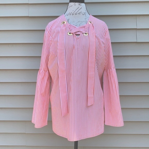 Michael Michael Kors Poppy Striped Bell Sleeve Top - Picture 3 of 15